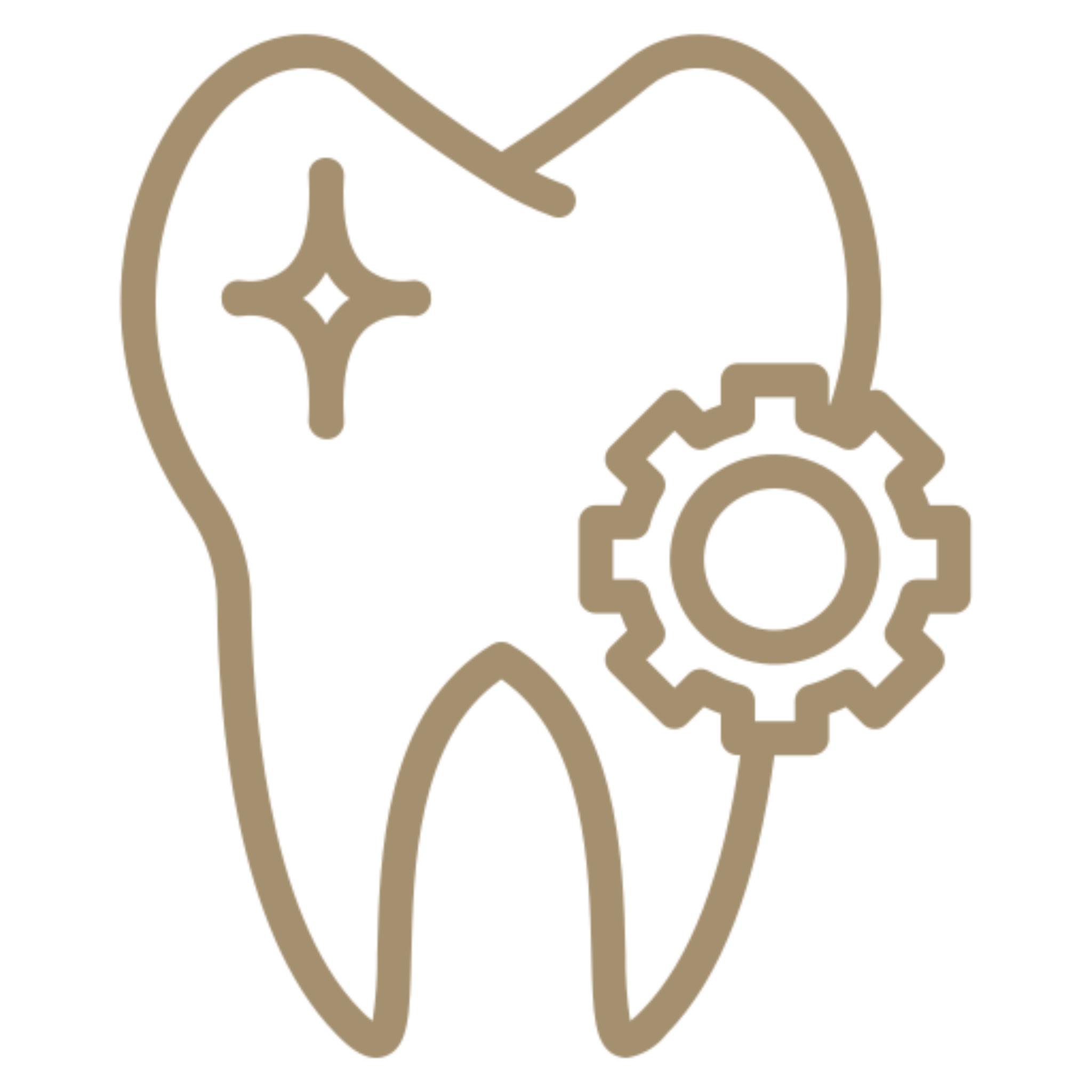 Tooth with gear symbol on black background.
