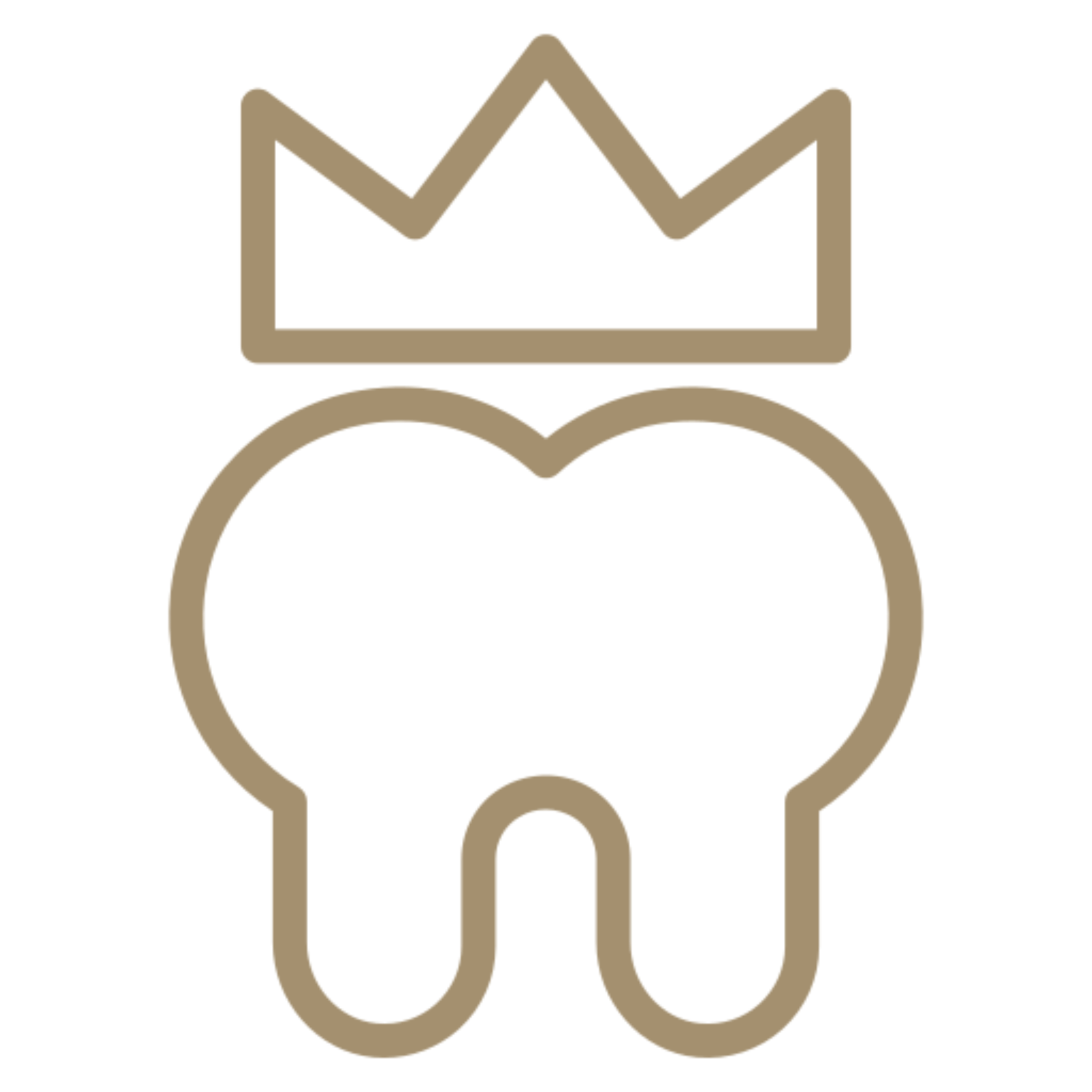 Tooth icon with crown outline on black.