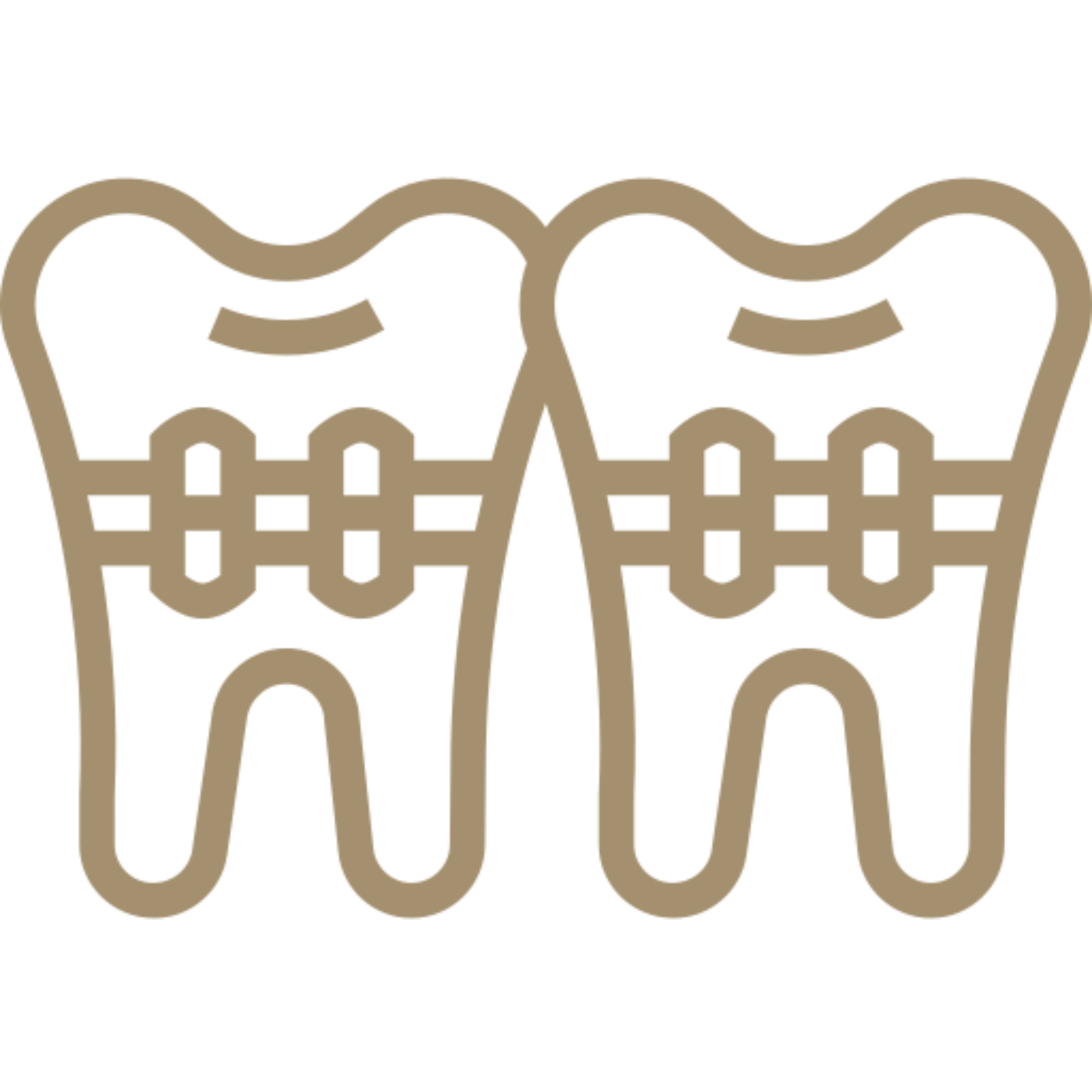 Teeth with braces icon in brown outline.