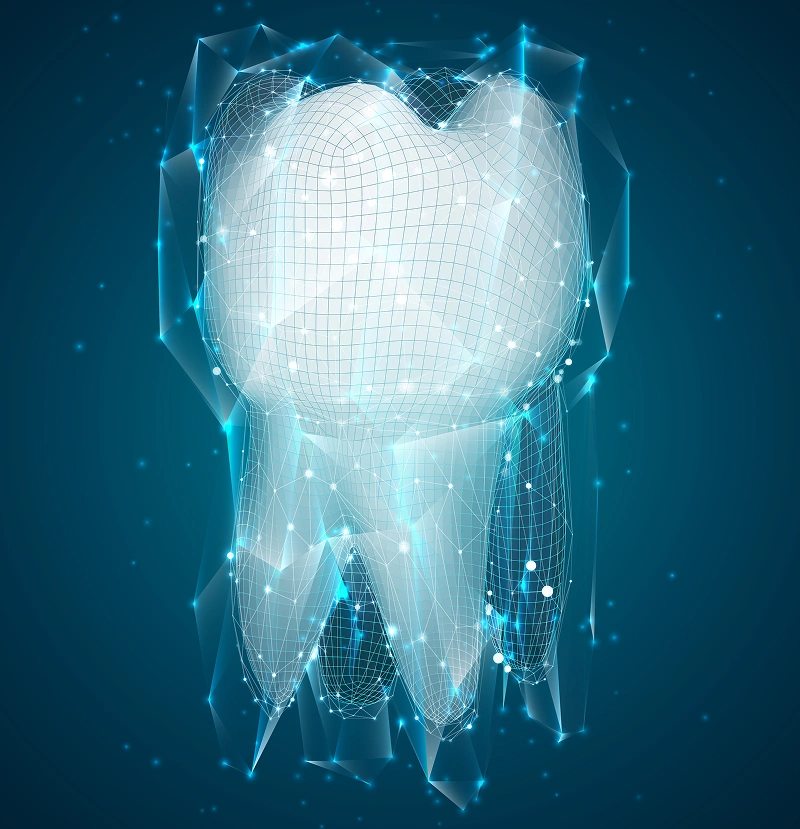 Digital tooth with glowing blue network